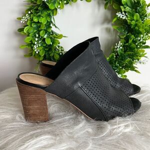 Adam Tucker Black Perforated Leather Block Heeled Mules Slides Size 9.5